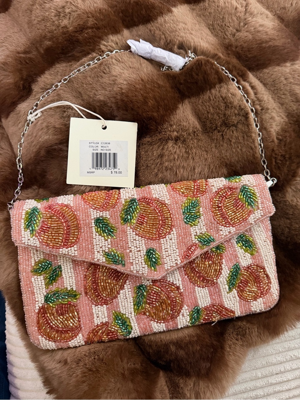 Sol & Mer Viral Beaded Peach Stripe Clutch Purse - Pink Multicolor NWT